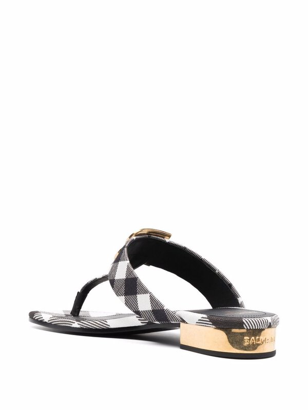 Leather and Canvas Sofia slippers with a black and white gingham print  - Balmain casual slippers