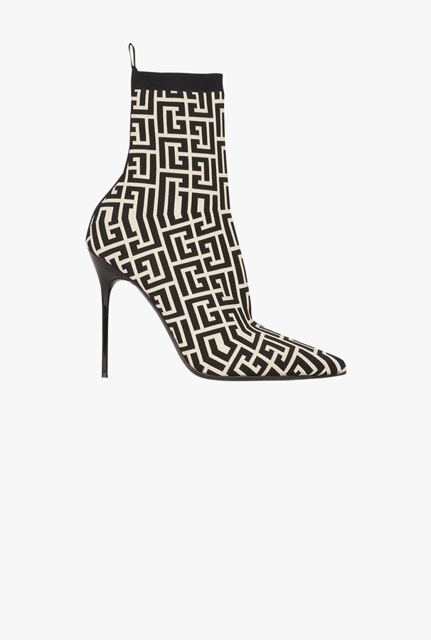 Bicolour stretch knit Skye ankle boots with Balmain monogram