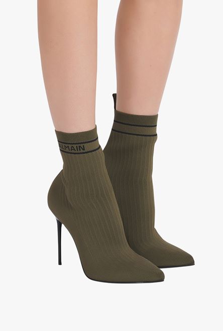 Khaki and black stretch knit Skye ankle boots