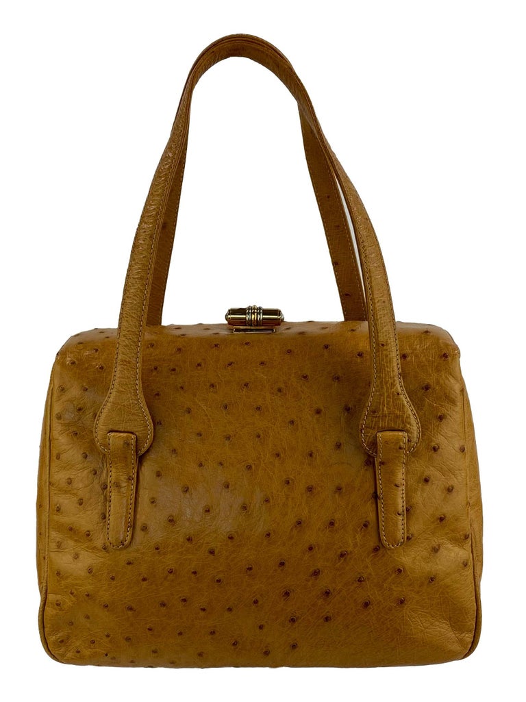 1980s Gucci Caramel Ostrich Shoulder Bag   