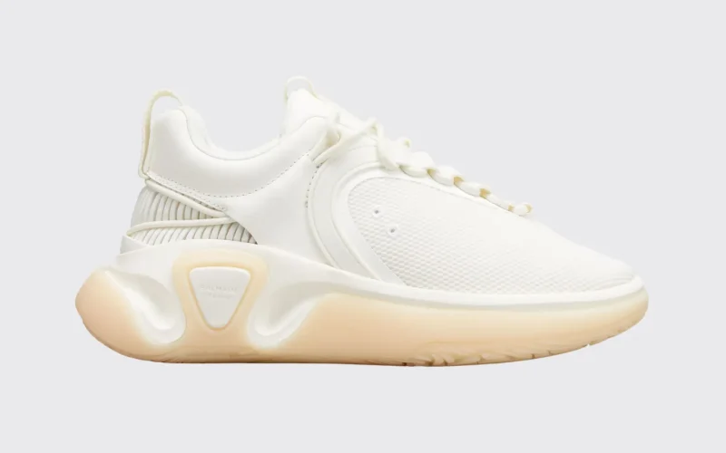 White gummy leather and mesh B-runner sneakers