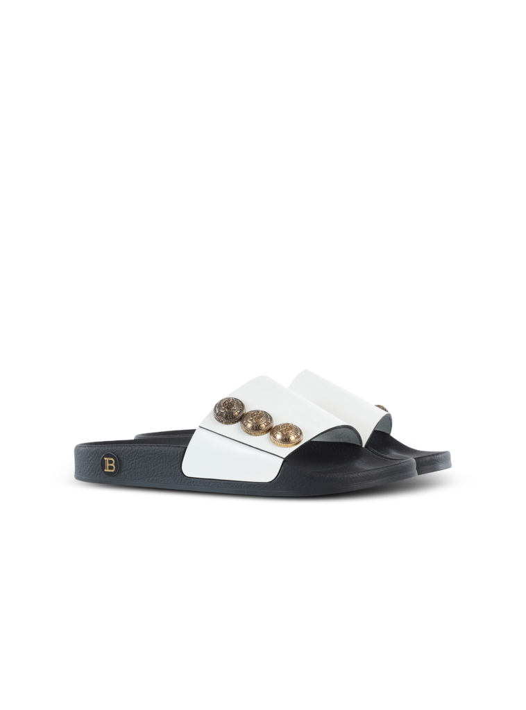 White leather Symi flat slippers  - Balmain Casual Slippers 