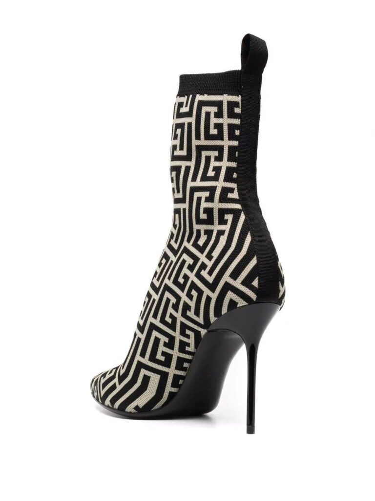 Bicolour stretch knit Skye ankle boots with Balmain monogram
