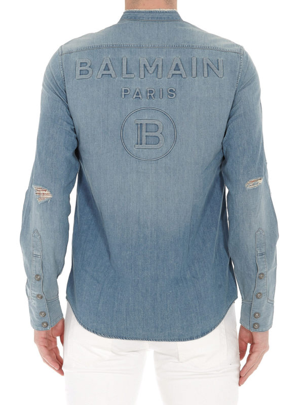 Distressed denim Balmain t-shirt