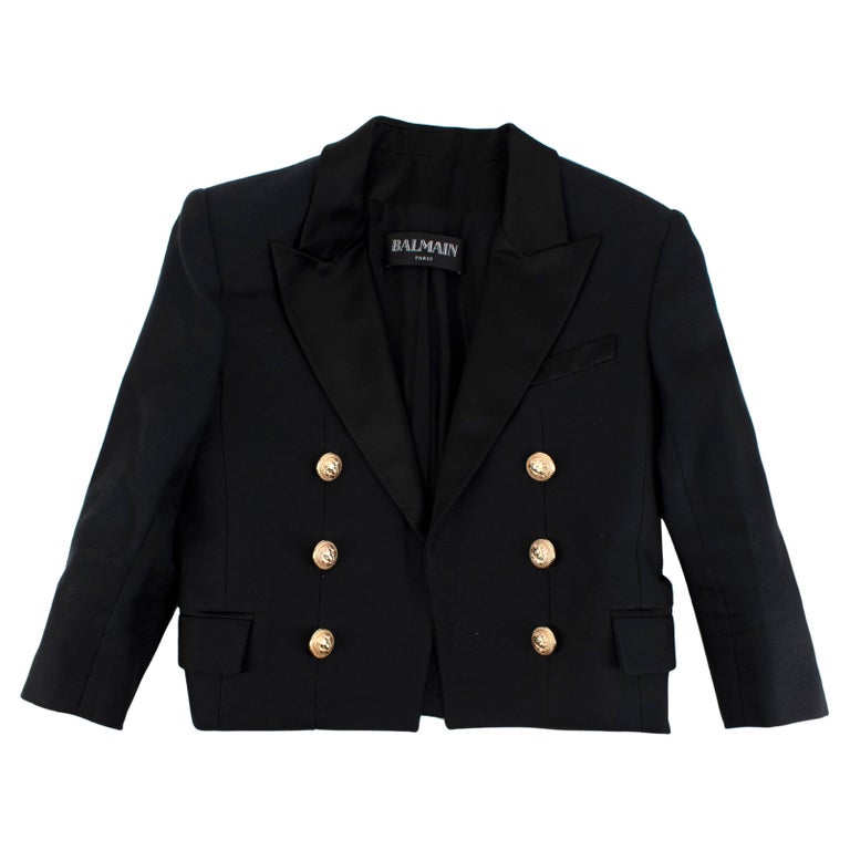 Balmain black wool cropped 6 Gold-tone button groupier jacket