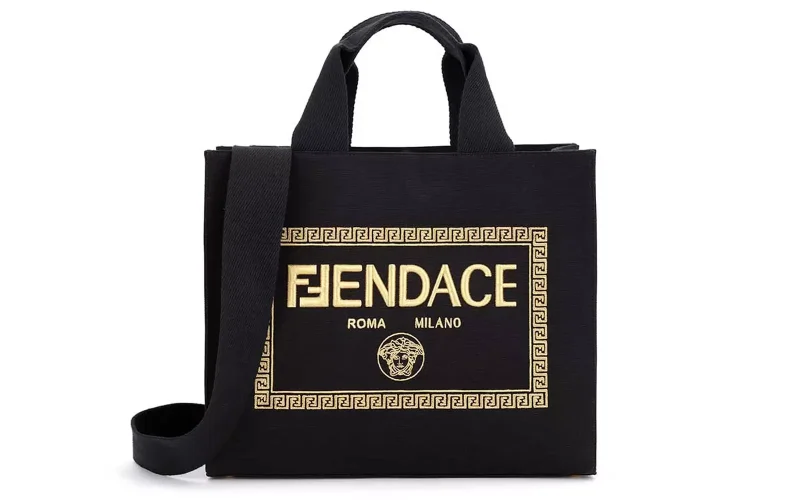 Fendi X Versace Fendace Black Logo Print Camera Case Leather ref.622616 -  Joli Closet